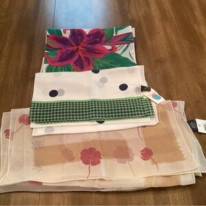 Vintage Silk Floral and Polka Dot Scarves Set of 3